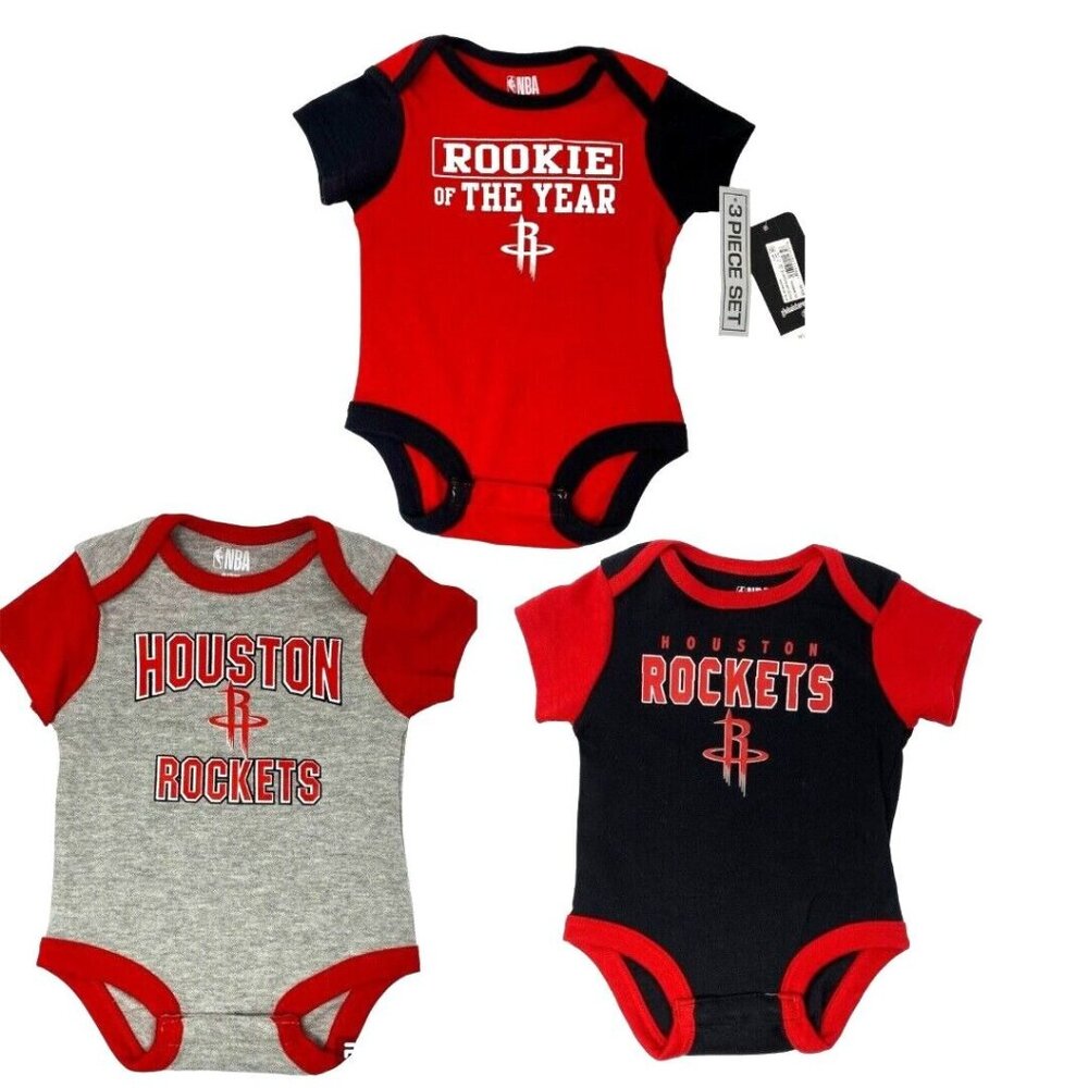 NBA Houston Rockets Infant Boys Lot of 3 Bodysuit Set 3-6 months Black Red Logo